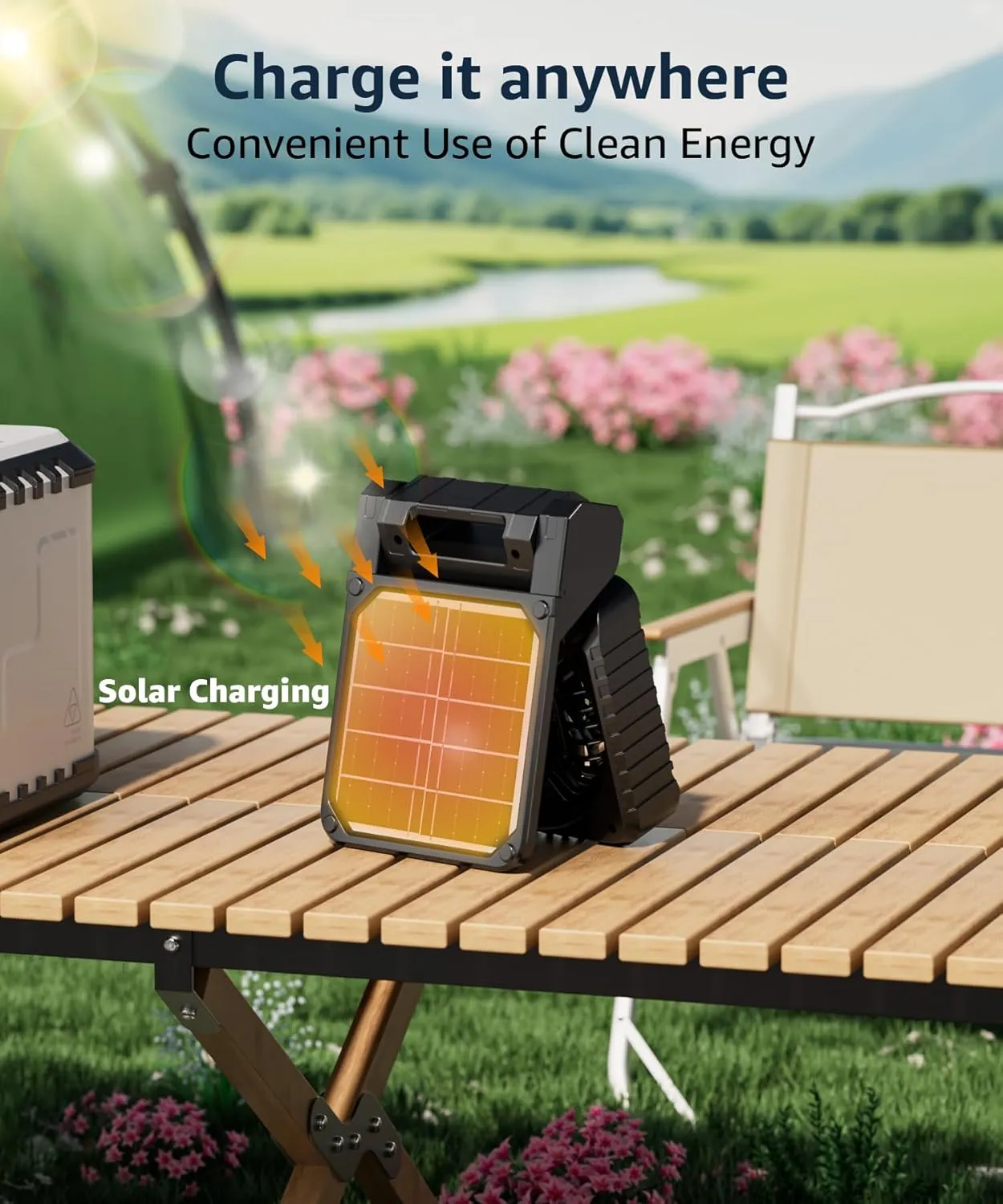 lynker Camping Fan Solar Powered with LED Lantern & Power Bank, Portable Rechargeable Battery Operated, 4 Speeds, 35dB Ultra-Quiet, 8H Timer, Foldable Fan for Tent, RV, Emergency, Hiking (Orange)