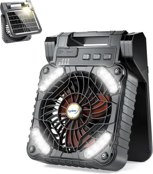 lynker Camping Fan Solar Powered with LED Lantern & Power Bank, Portable Rechargeable Battery Operated, 4 Speeds, 35dB Ultra-Quiet, 8H Timer, Foldable Fan for Tent, RV, Emergency, Hiking (Orange) Solar-powered car fan for ventilation
