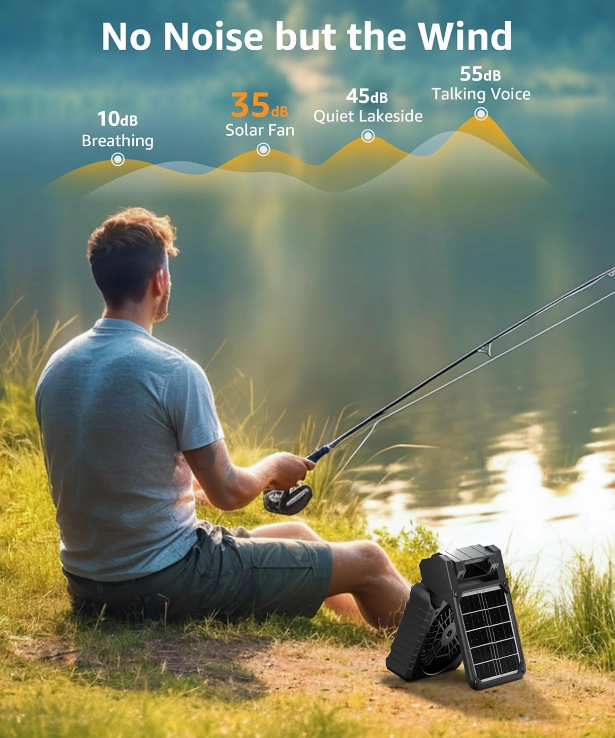 lynker Camping Fan Solar Powered with LED Lantern & Power Bank, Portable Rechargeable Battery Operated, 4 Speeds, 35dB Ultra-Quiet, 8H Timer, Foldable Fan for Tent, RV, Emergency, Hiking (Black)