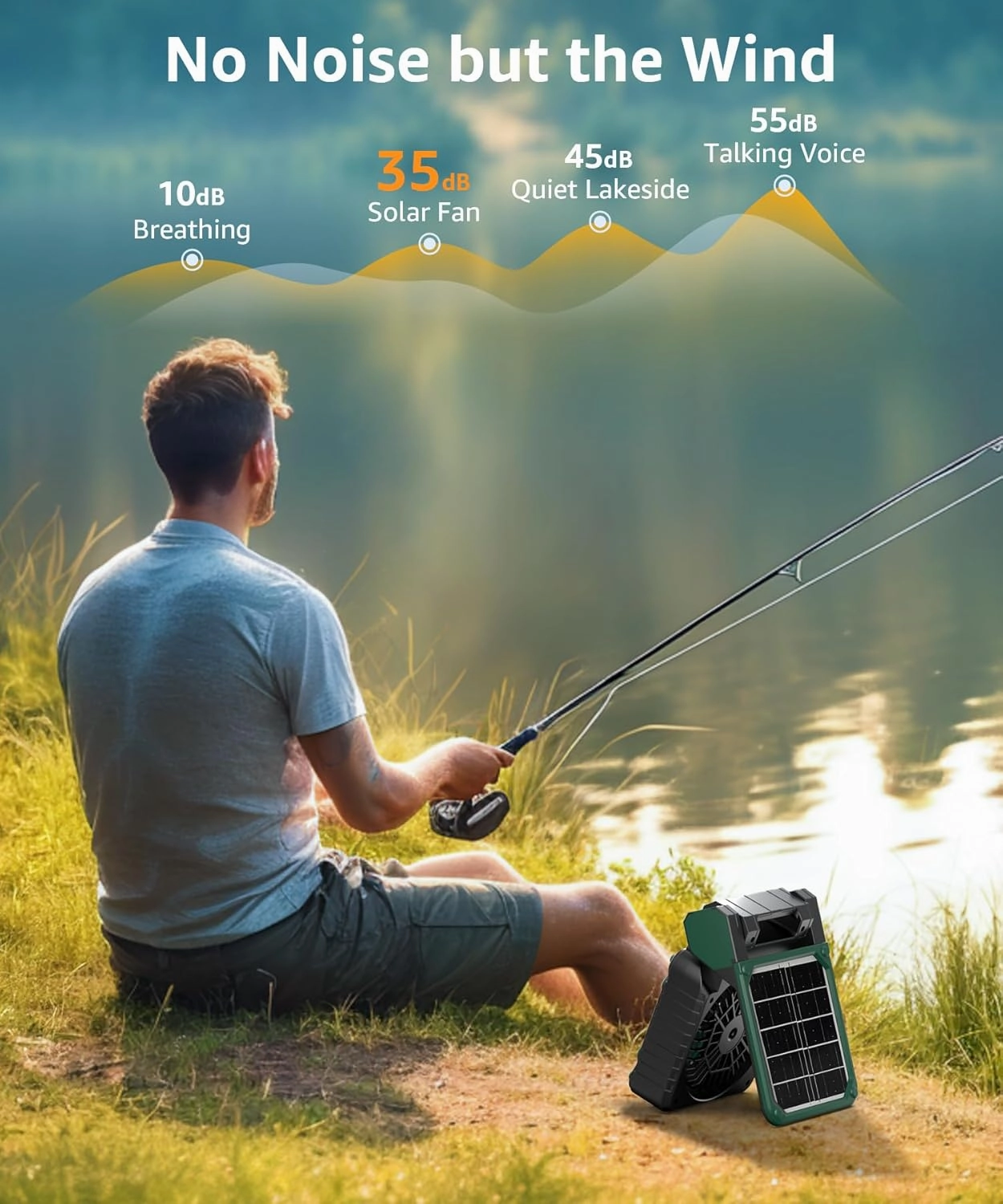 lynker Camping Fan Solar Powered with LED Lantern & Power Bank, Portable Rechargeable Battery Operated, 4 Speeds, 35dB Ultra-Quiet, 8H Timer, Foldable Fan for Tent, RV, Emergency, Hiking (Green)