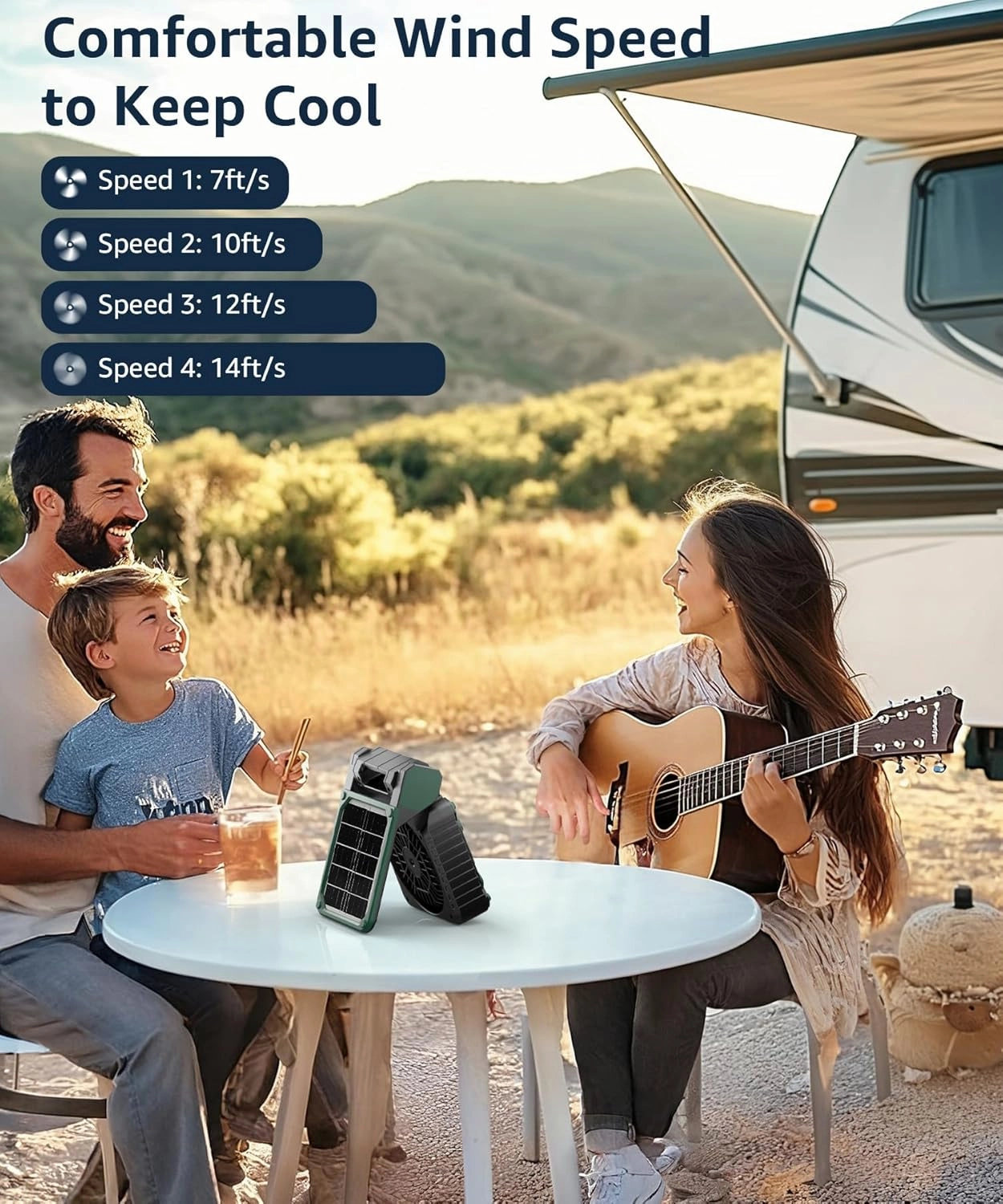 lynker Camping Fan Solar Powered with LED Lantern & Power Bank, Portable Rechargeable Battery Operated, 4 Speeds, 35dB Ultra-Quiet, 8H Timer, Foldable Fan for Tent, RV, Emergency, Hiking (Green)
