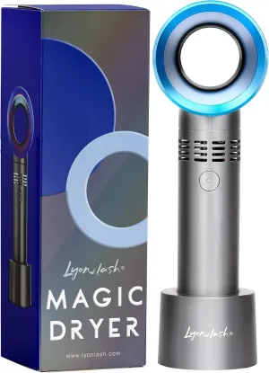 Lyon Lash Portable USB Rechargeable Bladeless Mini Fan/Air Conditioning Blower/Handheld Cooling Dryer, Essential Eyelash Extension Supplies, Dries Extensions Glue/Adhesive Rapidly (Nickel/Blue) Small bladeless fan for quiet cooling
