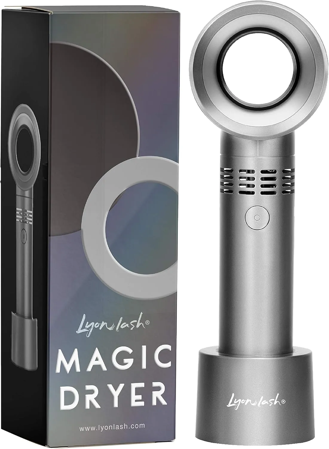 Lyon Lash Portable USB Rechargeable Bladeless Mini Fan/Air Conditioning Blower/Handheld Cooling Dryer, Essential Eyelash Extension Supplies, Dries Eyelash Extensions Glue/Adhesive Rapidly (Silver) Small bladeless fan for quiet cooling