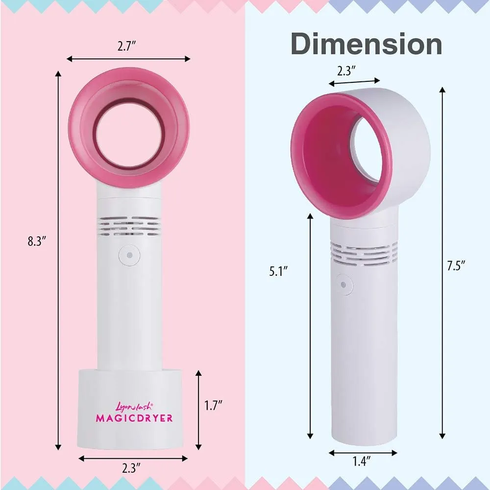 Lyon Lash Portable USB Rechargeable Bladeless Mini Fan/Air Conditioning Blower/Handheld Cooling Dryer, Essential Eyelash Extension Supplies, Dries Eyelash Extensions Glue/Adhesive Rapidly (White)