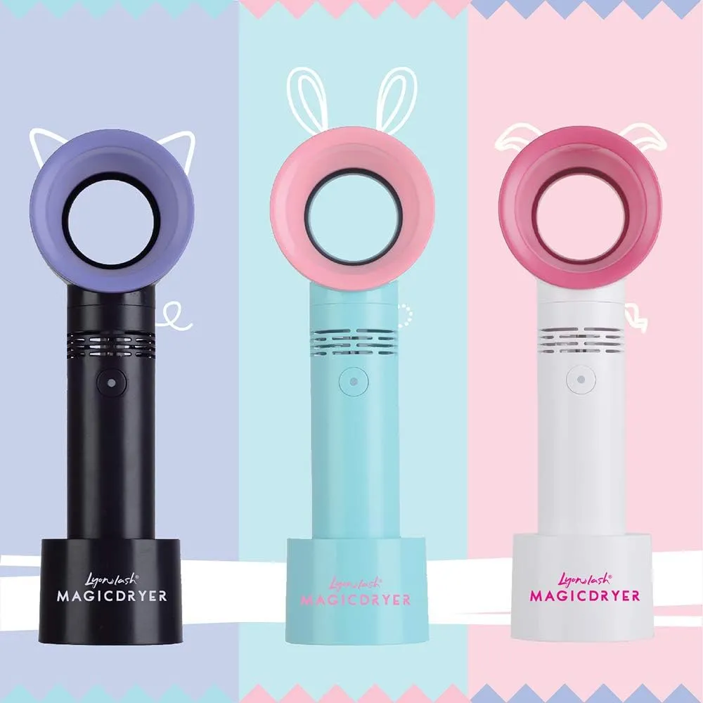 Lyon Lash Portable USB Rechargeable Bladeless Mini Fan/Air Conditioning Blower/Handheld Cooling Dryer, Essential Eyelash Extension Supplies, Dries Eyelash Extensions Glue/Adhesive Rapidly (White)