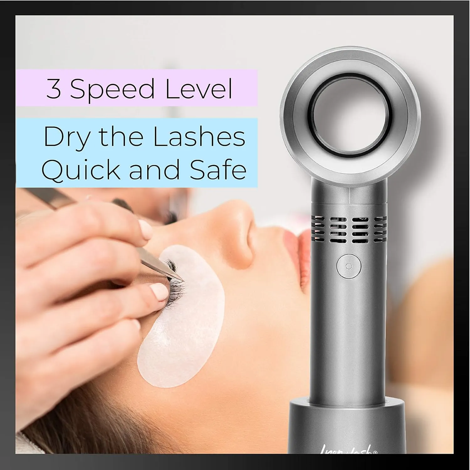 Lyon Lash Portable USB Rechargeable Bladeless Mini Fan/Air Conditioning Blower/Handheld Cooling Dryer, Essential Eyelash Extension Supplies, Dries Glue/Adhesive Rapidly (Nickel/Fuchsia Pink)