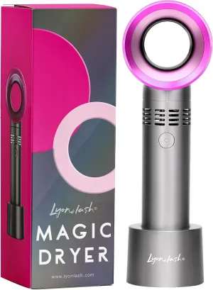 Lyon Lash Portable USB Rechargeable Bladeless Mini Fan/Air Conditioning Blower/Handheld Cooling Dryer, Essential Eyelash Extension Supplies, Dries Glue/Adhesive Rapidly (Nickel/Fuchsia Pink) Small bladeless fan for quiet cooling