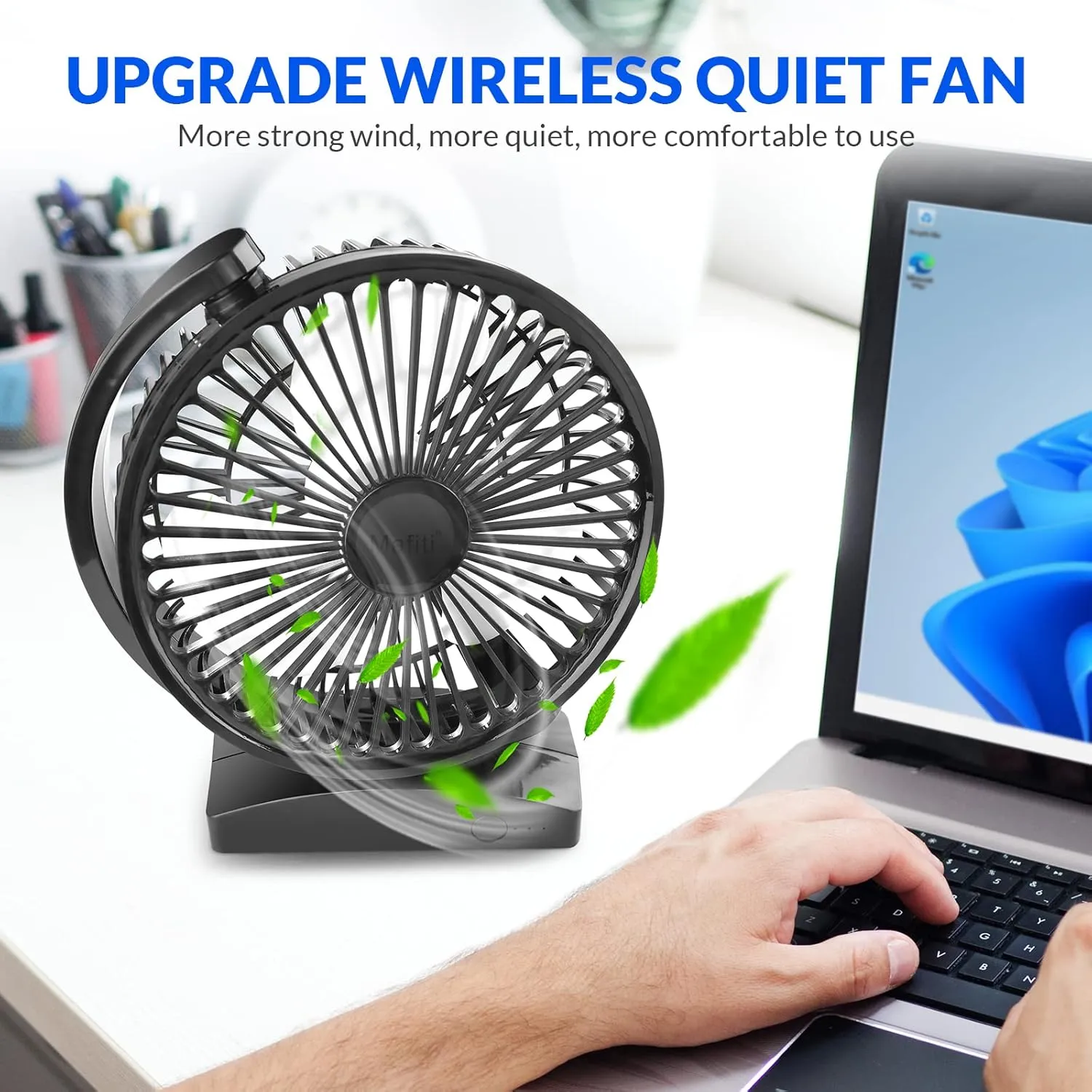 mafiti USB Rechargeable Desk Fan, 6.6 Inch, 3000mAh, Portable Electric Table Fan for Bedroom, Home Office, Camping