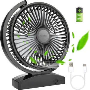 mafiti USB Rechargeable Desk Fan, 6.6 Inch, 3000mAh, Portable Electric Table Fan for Bedroom, Home Office, Camping USB desktop fan for workspace
