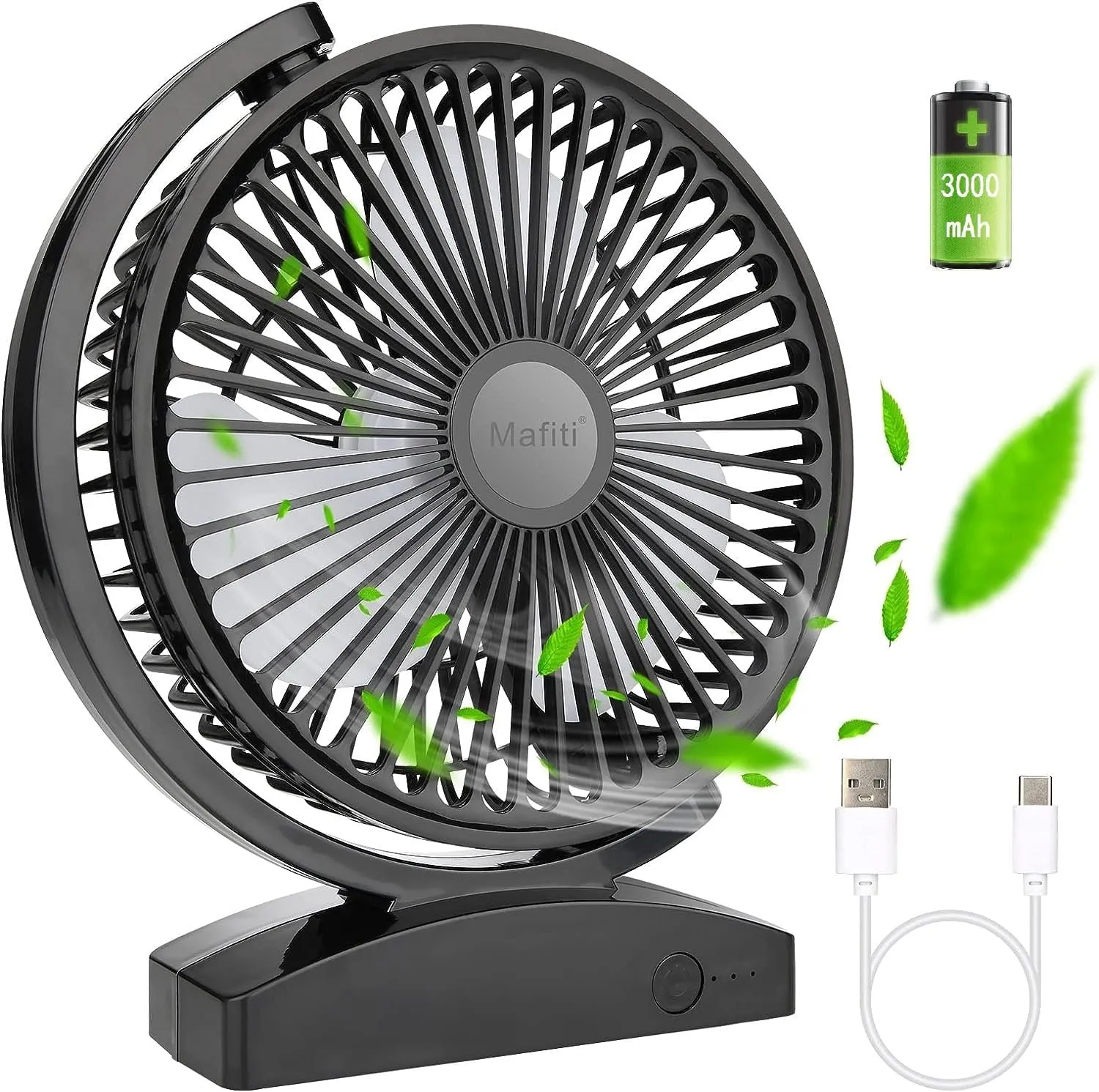 mafiti USB Rechargeable Desk Fan, 6.6 Inch, 3000mAh, Portable Electric Table Fan for Bedroom, Home Office, Camping USB desktop fan for workspace