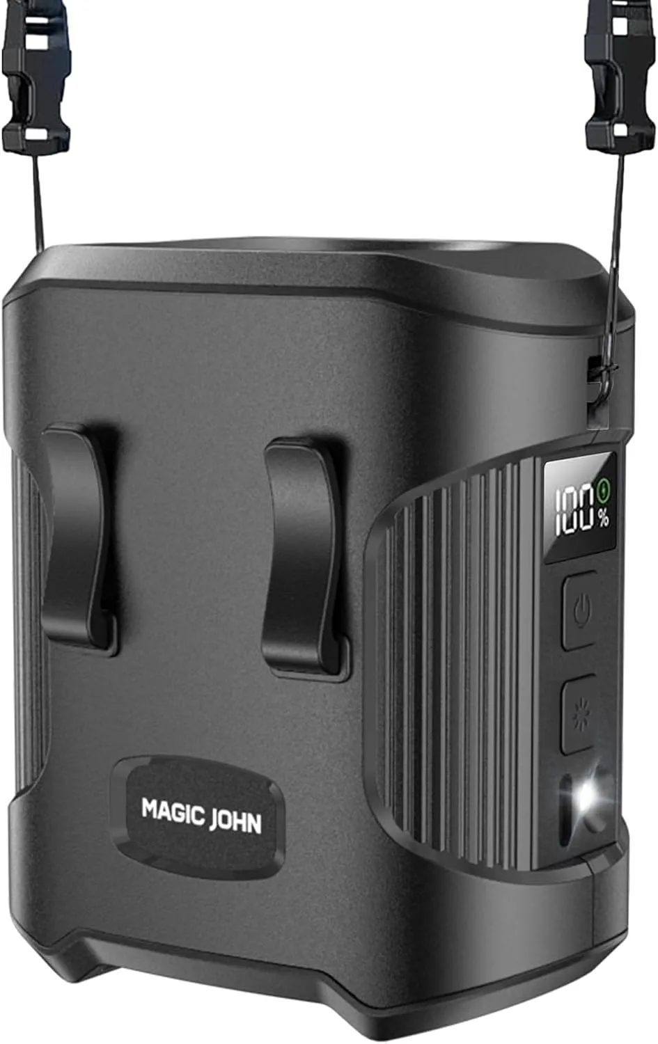 MAGIC JOHN Portable Waist Fan, Clip on Wearable Belt Personal Fan, 3 Speeds Rechargeable Hands-Free Hanging Neck Fan with 4000mAh Battery/Flashlight, for Camping, OutdoorBlack Waist-mounted portable fan for outdoor use