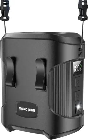 MAGIC JOHN Portable Waist Fan, Clip on Wearable Belt Personal Fan, 3 Speeds Rechargeable Hands-Free Hanging Neck Fan with 4000mAh Battery/Flashlight, for Camping, OutdoorBlack Waist-mounted portable fan for outdoor use