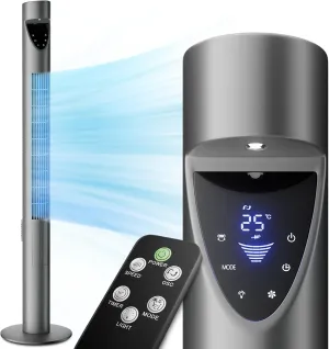 Magshion 47" Bladeless Tower Fan for Bedroom, Quiet 20dB Cooling Fan with Remote & Touch Screen, 3 Modes & 3 Speeds, 39ft/s Airflow, 70 Oscillating Standing Fan with Timer (Gray) Small bladeless fan for quiet cooling