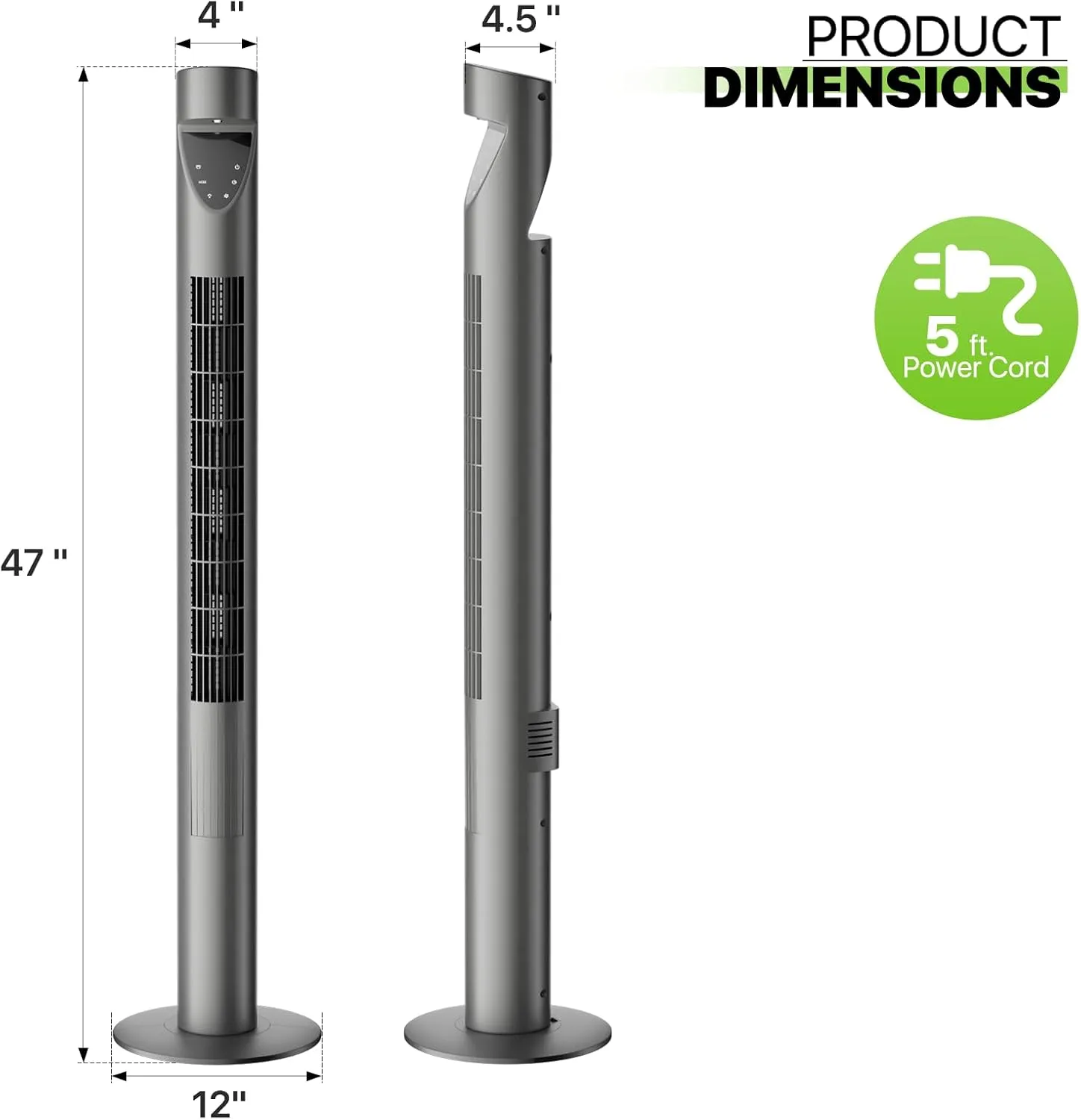 Magshion 47" Bladeless Tower Fan for Bedroom, Quiet 20dB Cooling Fan with Remote & Touch Screen, 3 Modes & 3 Speeds, 39ft/s Airflow, 70 Oscillating Standing Fan with Timer (Gray)