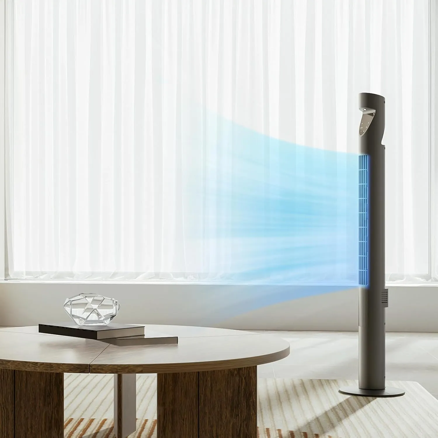 Magshion 47" Bladeless Tower Fan for Bedroom, Quiet 20dB Cooling Fan with Remote & Touch Screen, 3 Modes & 3 Speeds, 39ft/s Airflow, 70 Oscillating Standing Fan with Timer (Gray)