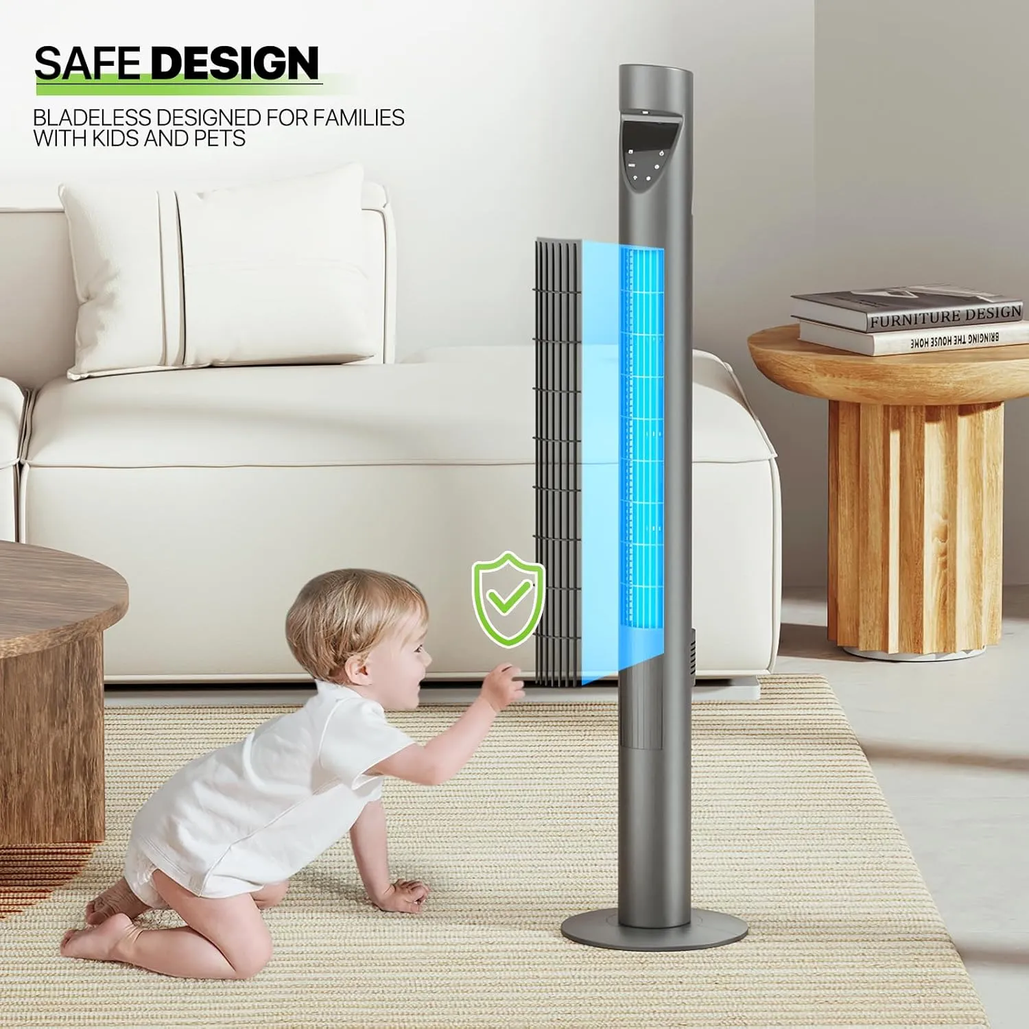 Magshion 47" Bladeless Tower Fan for Bedroom, Quiet 20dB Cooling Fan with Remote & Touch Screen, 3 Modes & 3 Speeds, 39ft/s Airflow, 70 Oscillating Standing Fan with Timer (Gray)