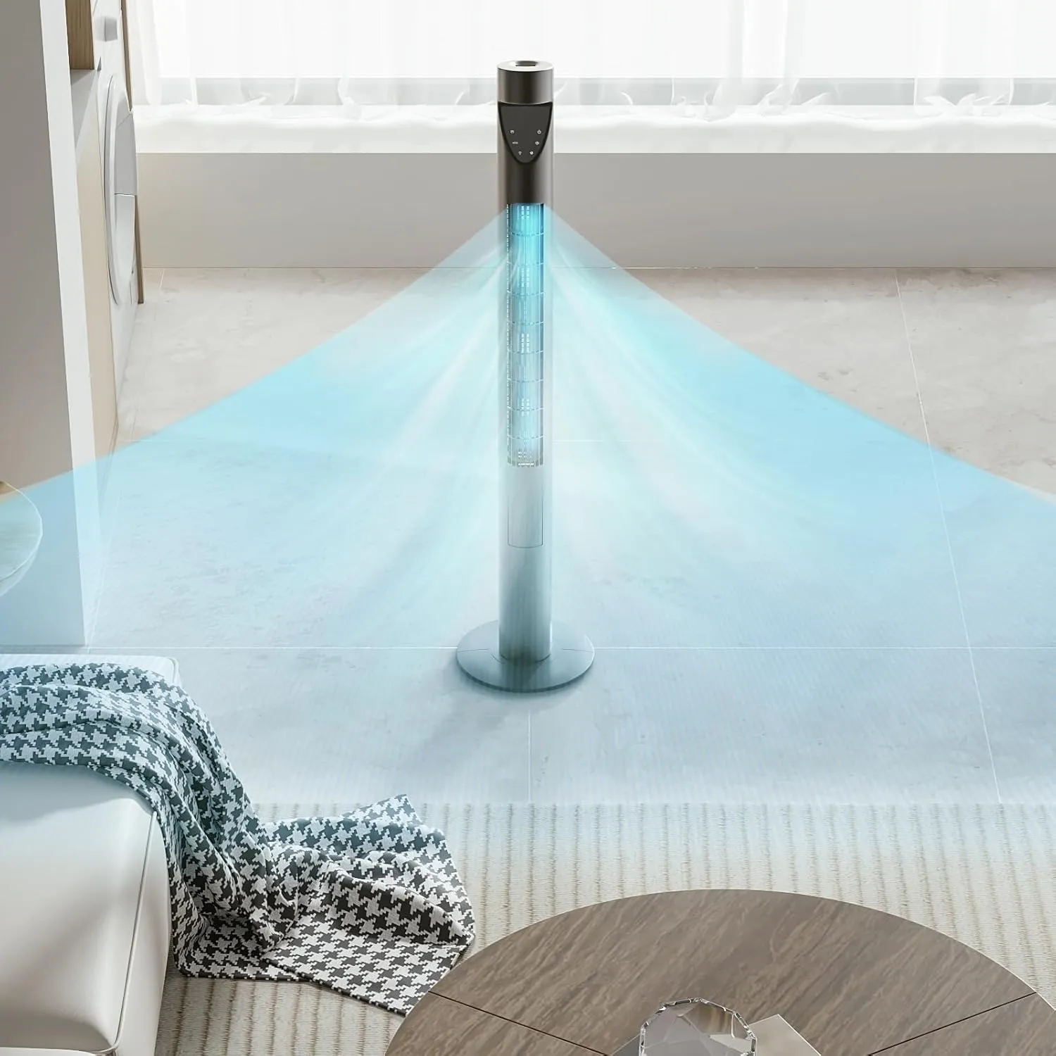 Magshion 47" Bladeless Tower Fan for Bedroom, Quiet 20dB Cooling Fan with Remote & Touch Screen, 3 Modes & 3 Speeds, 39ft/s Airflow, 70 Oscillating Standing Fan with Timer (Gray)