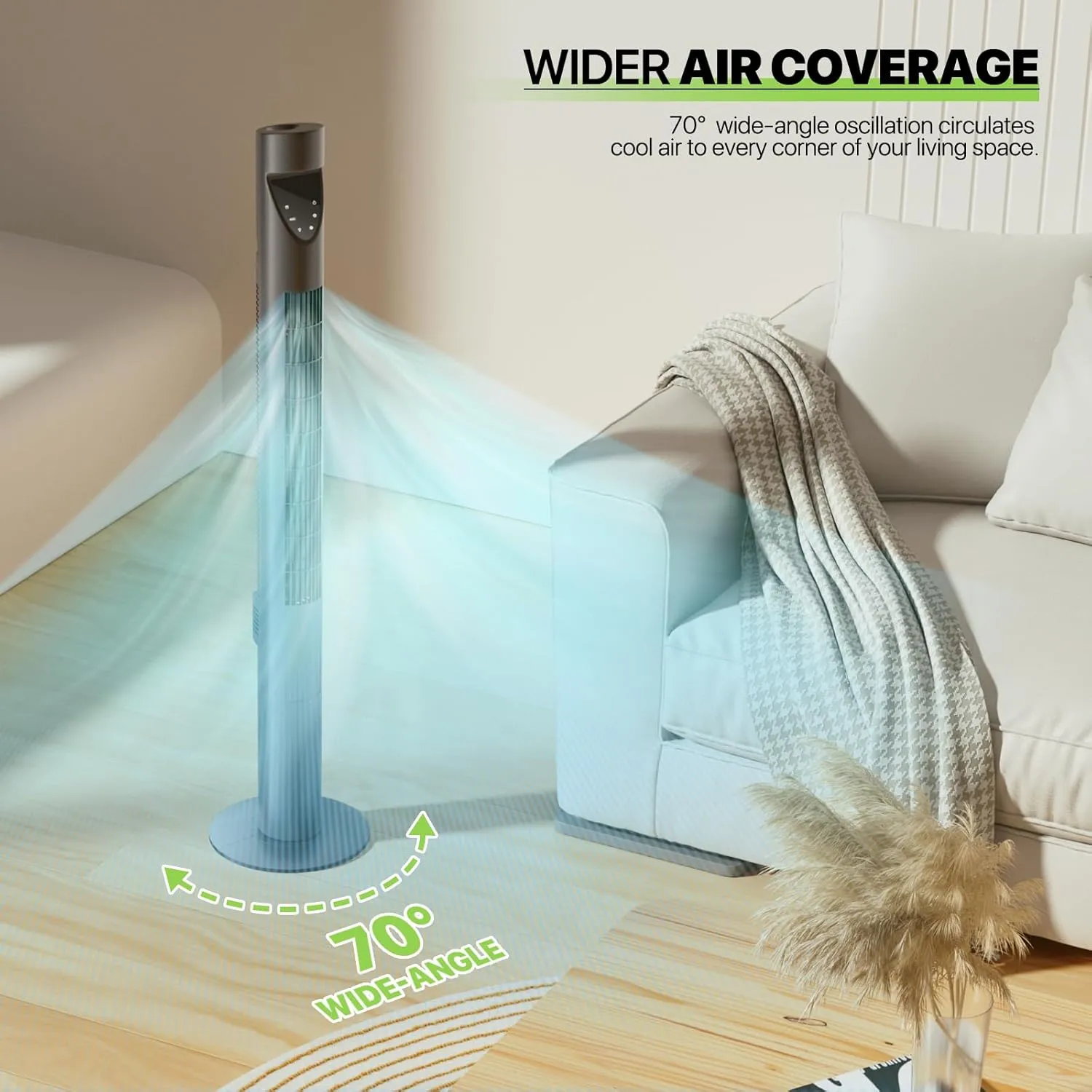 Magshion 47" Bladeless Tower Fan for Bedroom, Quiet 20dB Cooling Fan with Remote & Touch Screen, 3 Modes & 3 Speeds, 39ft/s Airflow, 70 Oscillating Standing Fan with Timer (Gray)