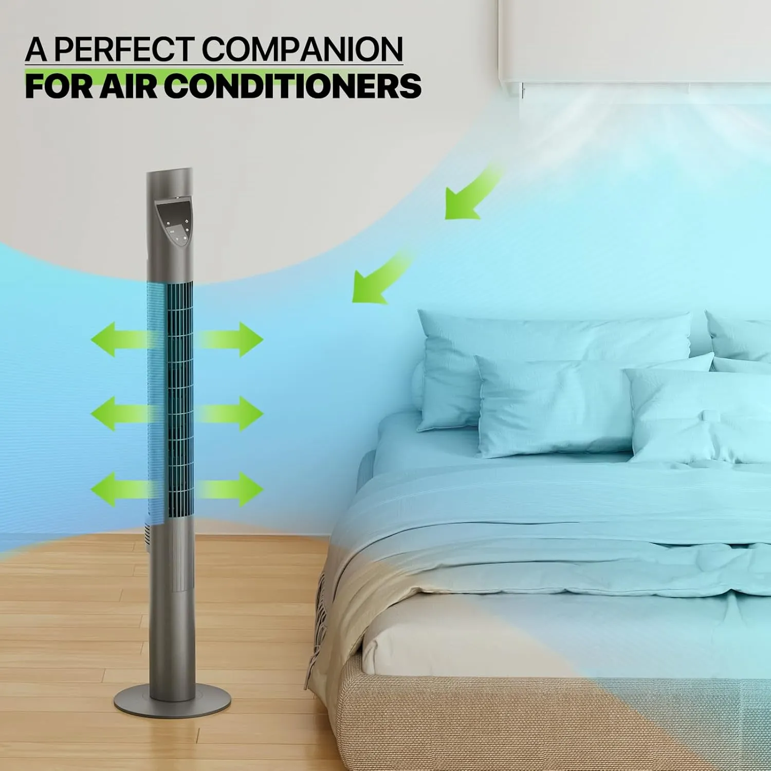Magshion 47" Bladeless Tower Fan for Bedroom, Quiet 20dB Cooling Fan with Remote & Touch Screen, 3 Modes & 3 Speeds, 39ft/s Airflow, 70 Oscillating Standing Fan with Timer (Gray)