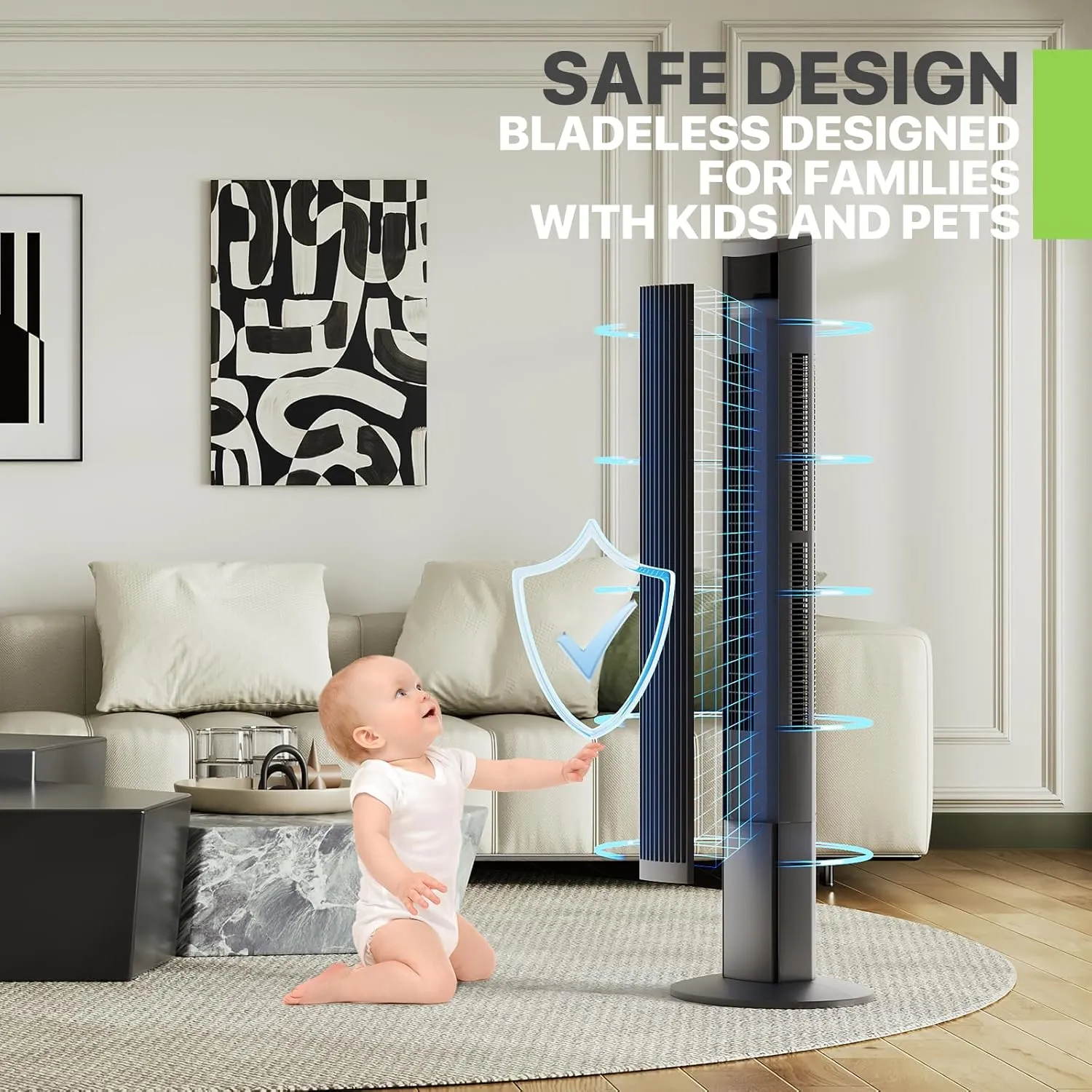 Magshion 48" Bladeless Oscillating Tower Fan with Remote, 8-Speed Quiet Cooling Fan for Bedroom & Living Room (Gray)
