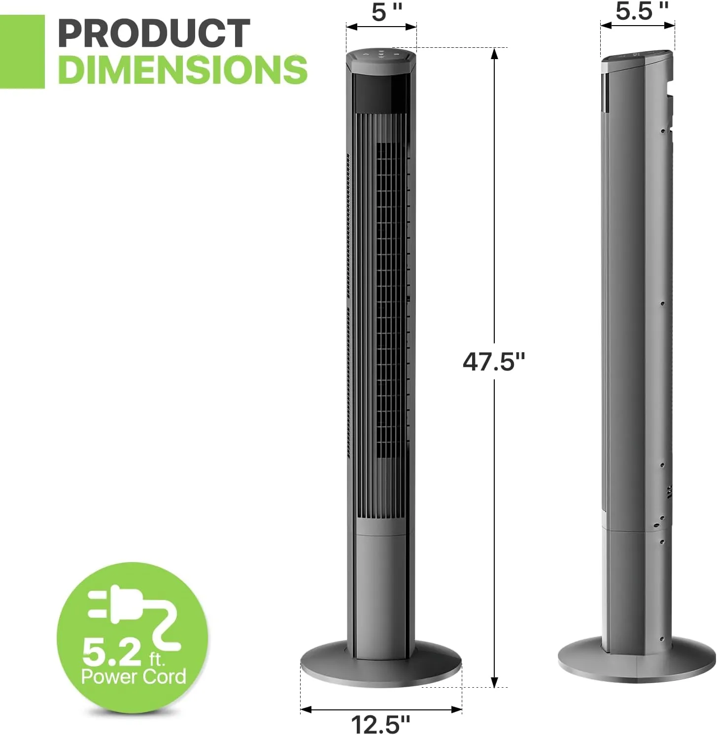 Magshion 48" Bladeless Oscillating Tower Fan with Remote, 8-Speed Quiet Cooling Fan for Bedroom & Living Room (Gray)