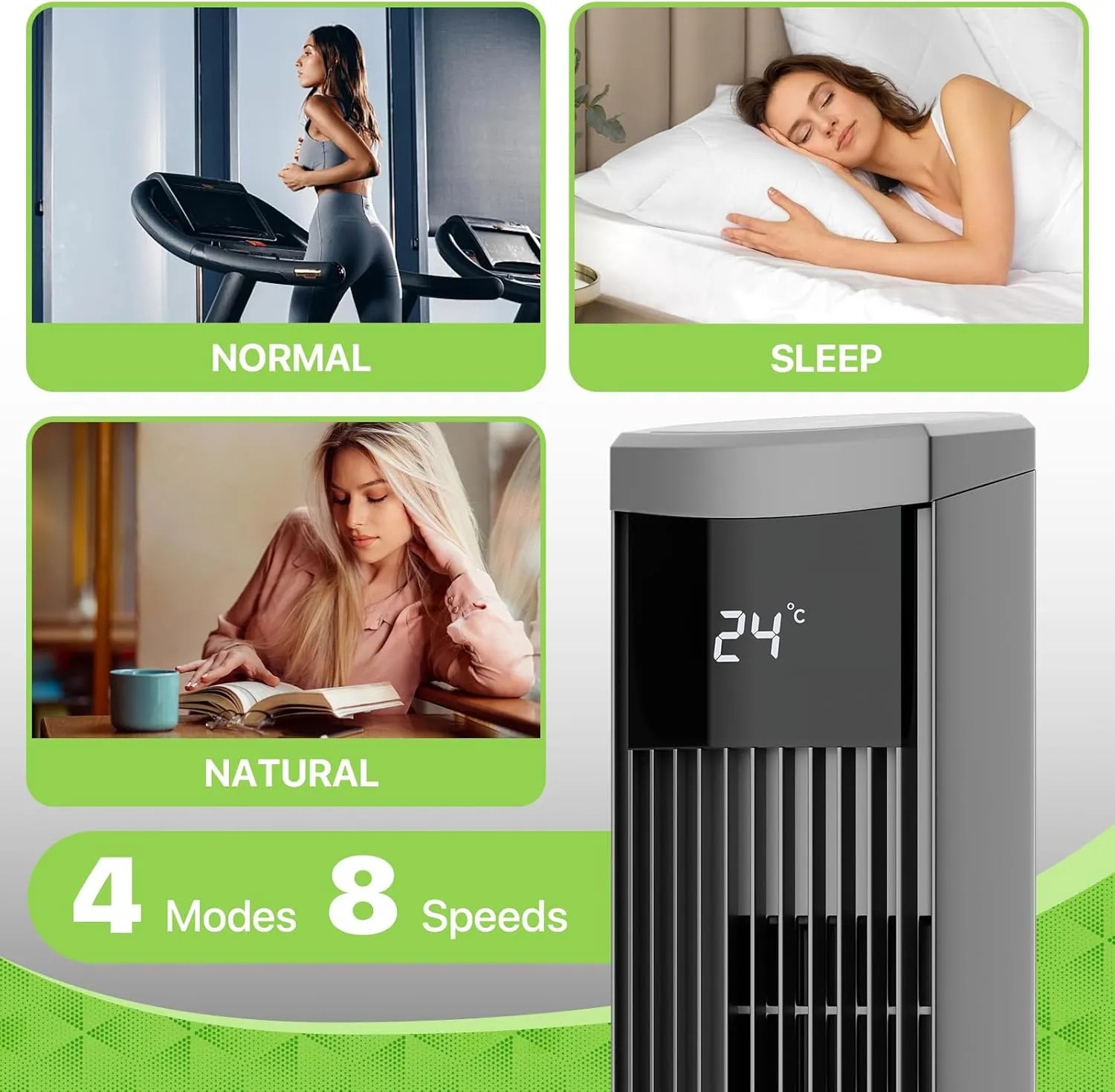 Magshion 48" Bladeless Oscillating Tower Fan with Remote, 8-Speed Quiet Cooling Fan for Bedroom & Living Room (Gray)