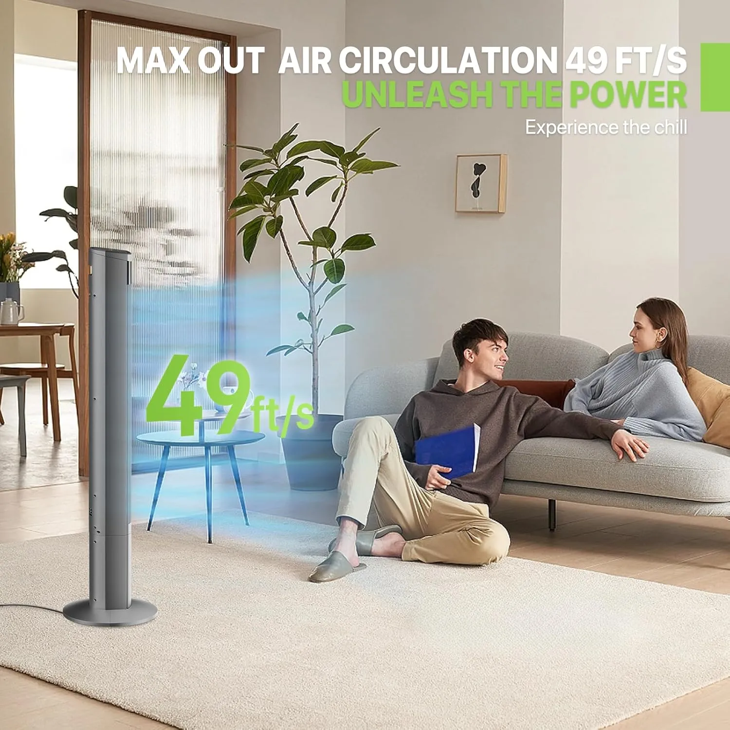 Magshion 48" Bladeless Oscillating Tower Fan with Remote, 8-Speed Quiet Cooling Fan for Bedroom & Living Room (Gray)