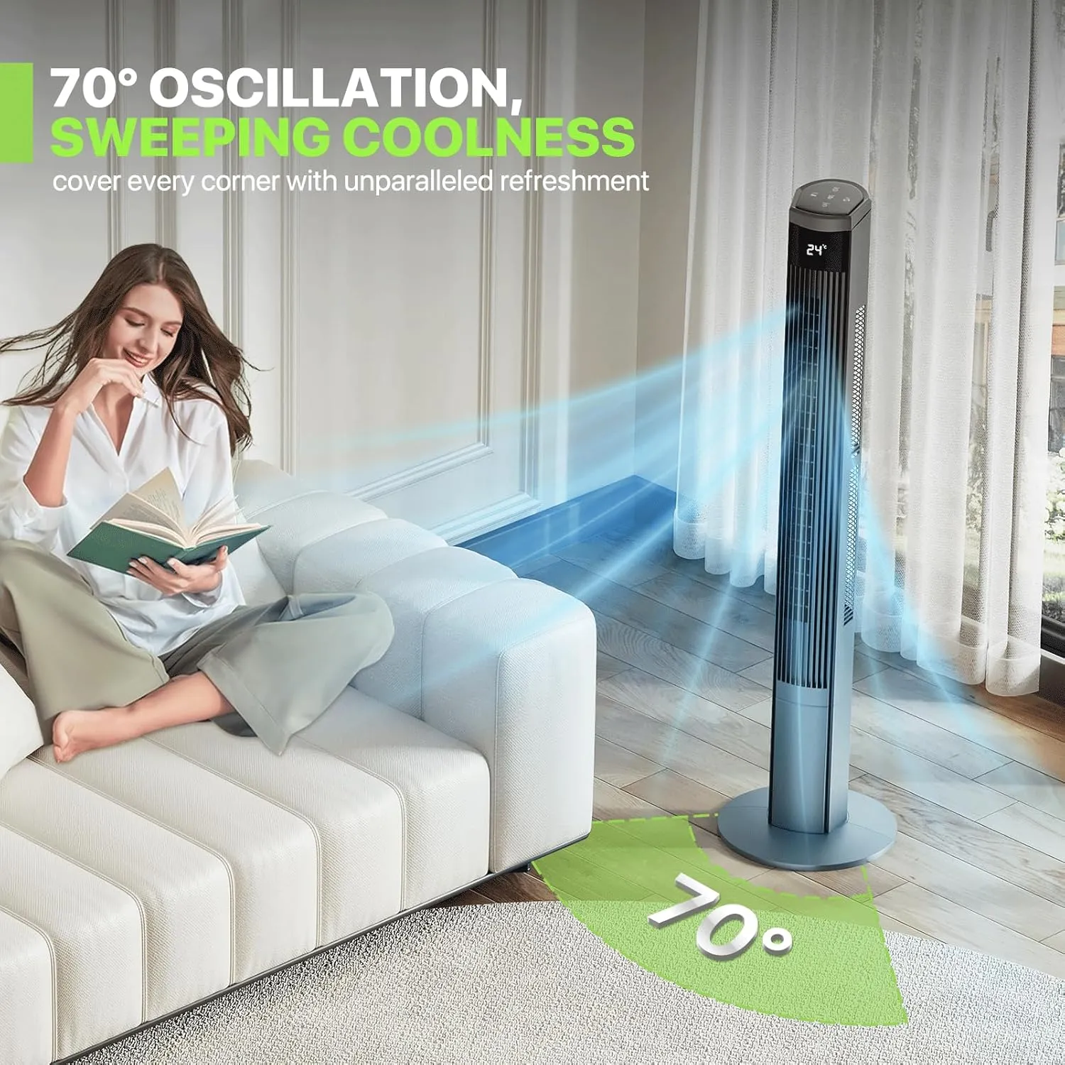 Magshion 48" Bladeless Oscillating Tower Fan with Remote, 8-Speed Quiet Cooling Fan for Bedroom & Living Room (Gray)