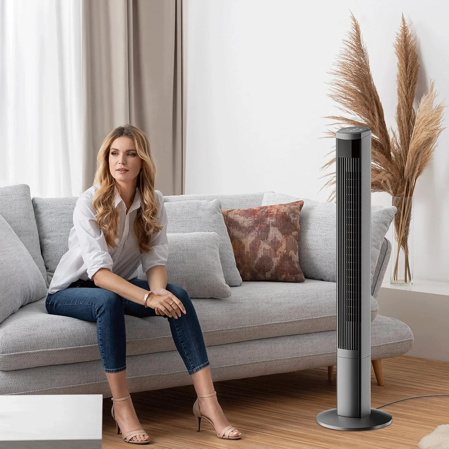 Magshion 48" Bladeless Oscillating Tower Fan with Remote, 8-Speed Quiet Cooling Fan for Bedroom & Living Room (Gray)