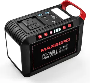 MARBERO 200W Portable Power Station 148Wh Camping Solar Generator Laptop Power Bank with AC Outlet 110V, DC, USB QC3.0, LED Flashlights for CPAP Home Outdoor Trip Emergency Backup Solar-powered car fan for ventilation