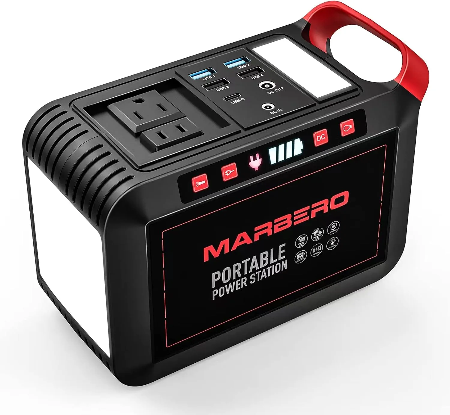 MARBERO 200W Portable Power Station 148Wh Camping Solar Generator Laptop Power Bank with AC Outlet 110V, DC, USB QC3.0, LED Flashlights for CPAP Home Outdoor Trip Emergency Backup Solar-powered car fan for ventilation