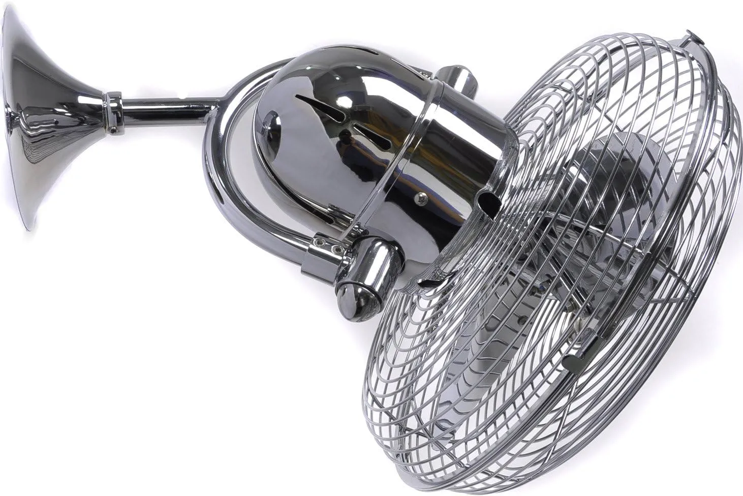 Matthews KC-CR Kaye 13" Indoor/Outdoor Damp Rated 90 Degree Oscillating Wall Mount Fan/Ceiling Fan with Wall Control, 3 Metal Blades, Chrome Fan with safety blade design