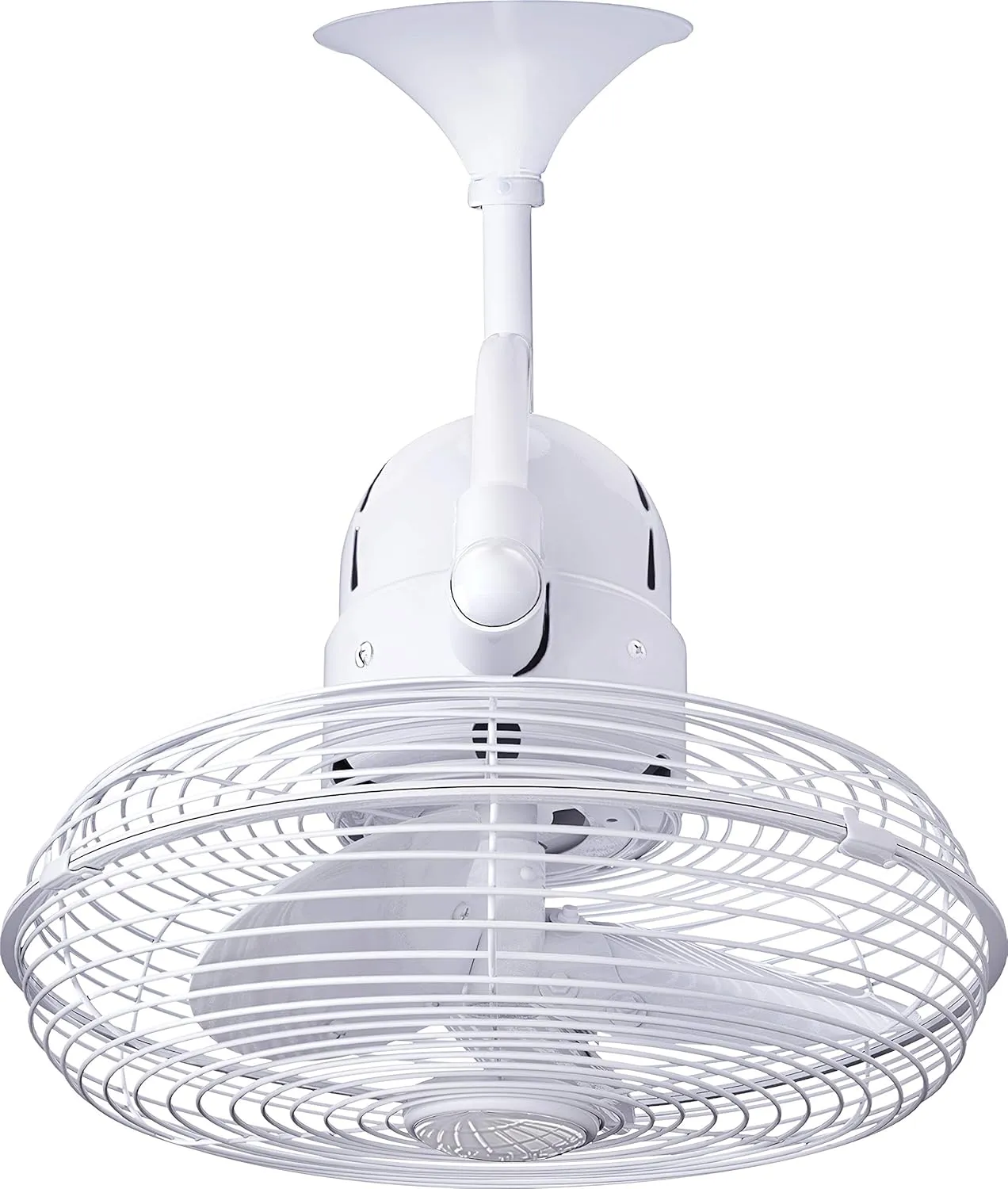 Matthews KC-WH Kaye 13" Indoor/Outdoor Damp Rated 90 Degree Oscillating Wall Mount Fan/Ceiling Fan with Wall Control, 3 Metal Blades, Gloss White Fan with safety blade design
