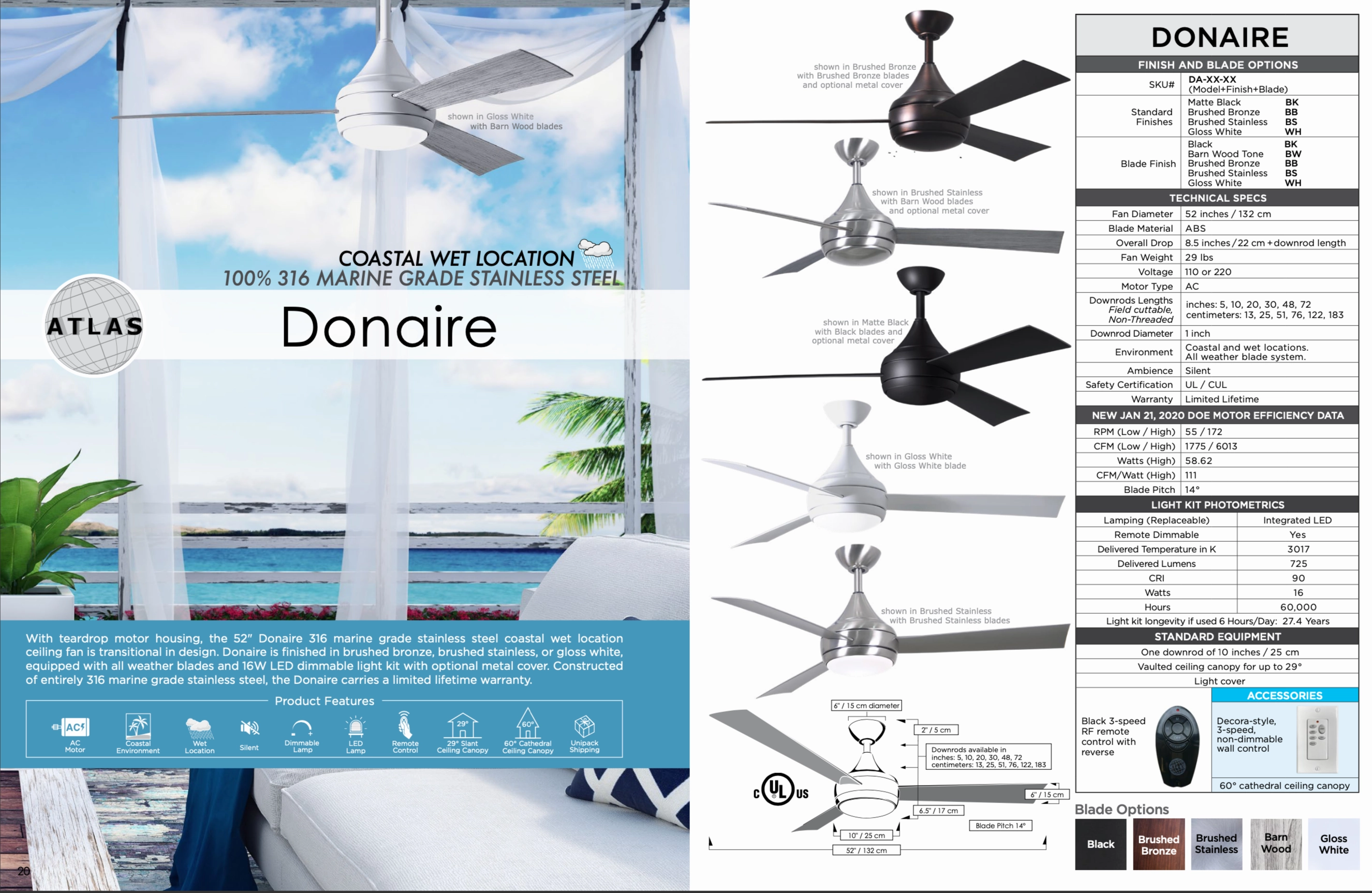 Matthews Fan Company Donaire 52" Outdoor LED AC Ceiling Fan with Remote