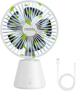 Miady USB Desk Fan, Upgraded 5000mAh Portable Desktop Fan 135Auto-Oscillating 3 Speeds Mini Cooling Personal Table Fan for Home Office Travel Camping Outdoor USB desktop fan for workspace