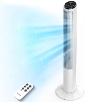 MIBOMIBO 40 inch White Tower Fan for Bedroom, Quiet Cooling Fan with LED Display, Oscillating Fans for Indoors with 3 Speeds, 15H Timer, Bladeless Fan, Standing Floor Fans,TF-K4007RW Tower bladeless fan for modern homes