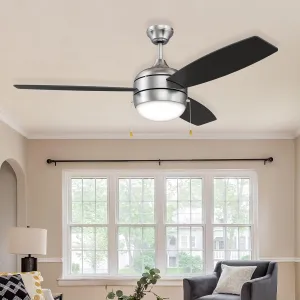Mila 52 Inch Matte Black Ceiling Fans with Light - Modern Ceiling Fan, 3 Blades, Pull Chain Controls, Perfect for Bedrooms and Living Rooms, Elegant 52 Inch Ceiling Fan with Light Fan with safety blade design