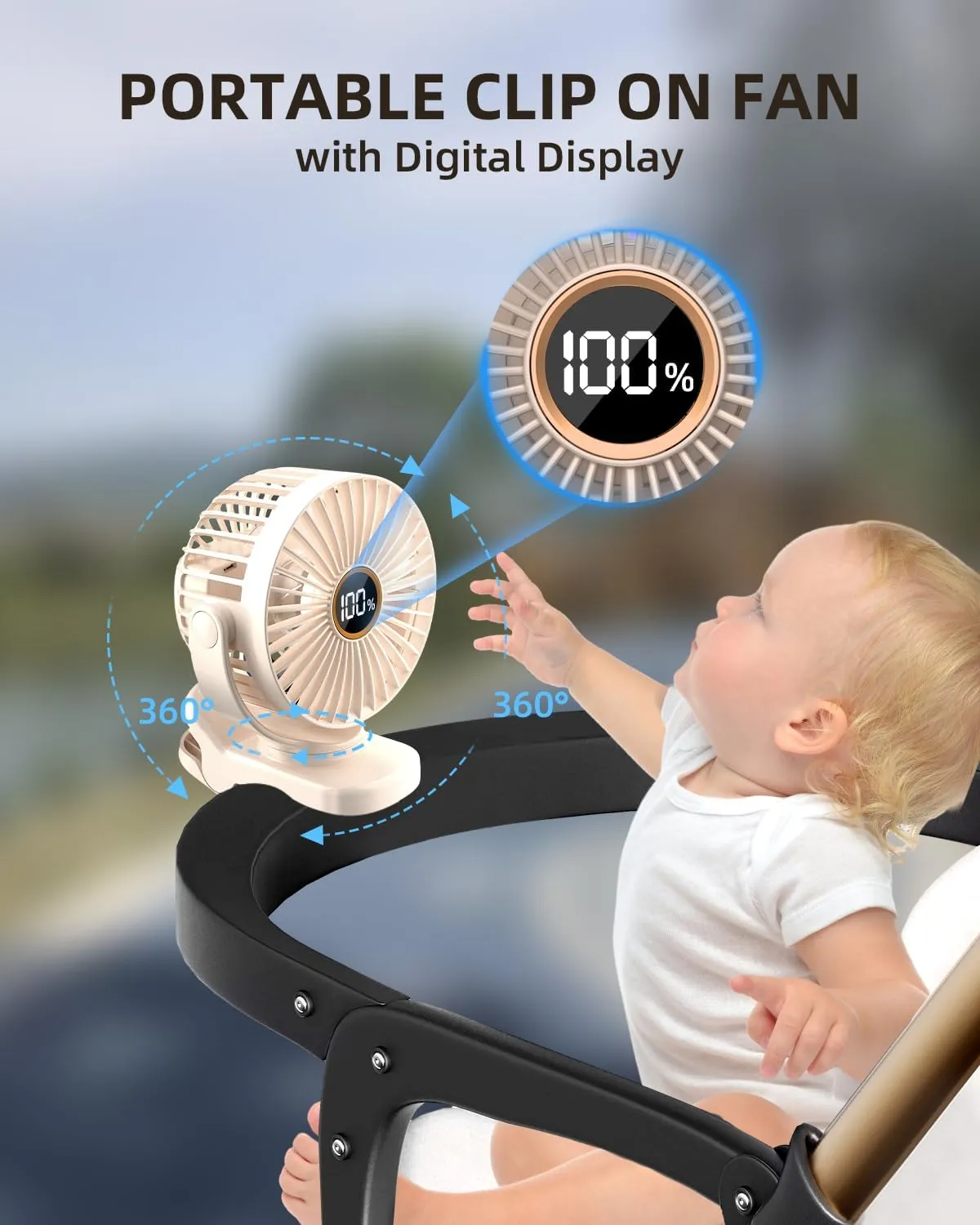 Mini Clip on Fan, Battery Operated Desk Fan, Digital display3 Speeds Adjustable, Bidirectional 360  Adjustable, Super Strong Wind, Portable Fan for Home, Office, Camping