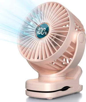 Mini Clip on Fan, Battery Operated Desk Fan, Digital display3 Speeds Adjustable, Bidirectional 360  Adjustable, Super Strong Wind, Portable Fan for Home, Office, Camping Mini handheld fan for personal cooling