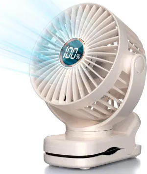 Mini Clip on Fan, Battery Operated Desk Fan, Digital display3 Speeds Adjustable, Bidirectional 360  Adjustable, Super Strong Wind, Portable Fan for Home, Office, Camping Mini handheld fan for personal cooling