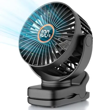 Mini Clip on Fan, Battery Operated Desk Fan, Digital display3 Speeds Adjustable, Bidirectional 360  Adjustable, Super Strong Wind, Portable Fan for Home Office Stroller Camping Black Mini handheld fan for personal cooling