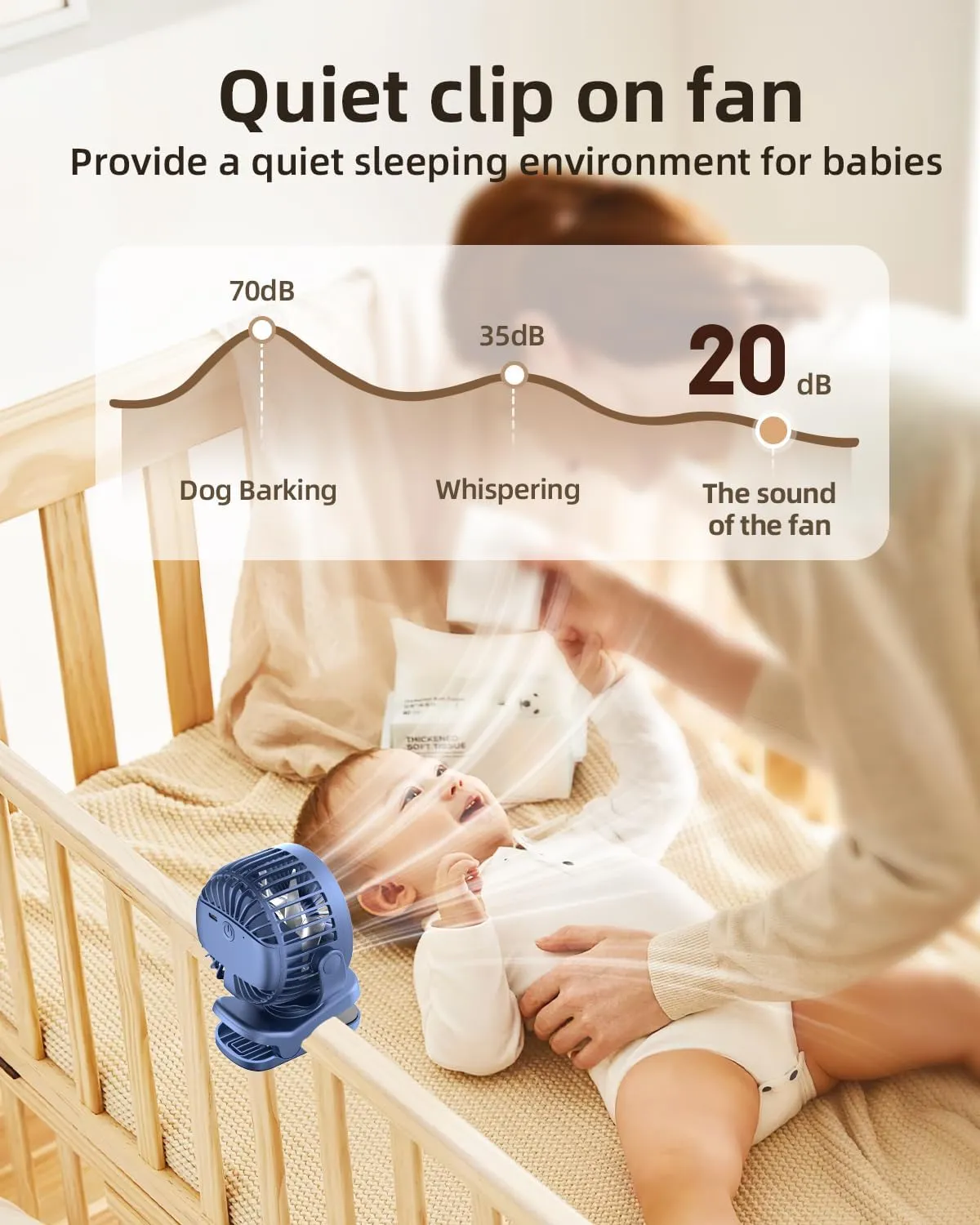 Mini Clip on Fan, Battery Operated Desk Fan, Digital display3 Speeds Adjustable, Bidirectional 360  Adjustable, Super strong wind, Portable Fan for Home Office Stroller Camping Blue