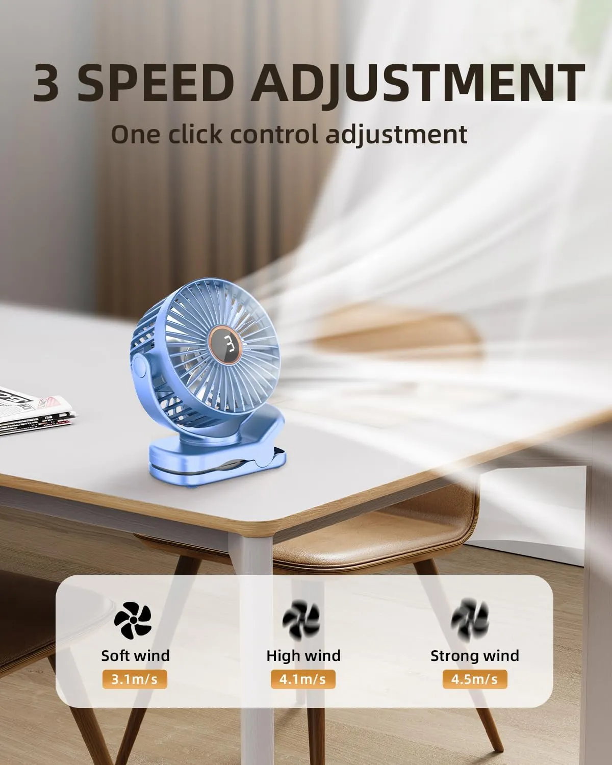 Mini Clip on Fan, Battery Operated Desk Fan, Digital display3 Speeds Adjustable, Bidirectional 360  Adjustable, Super strong wind, Portable Fan for Home Office Stroller Camping