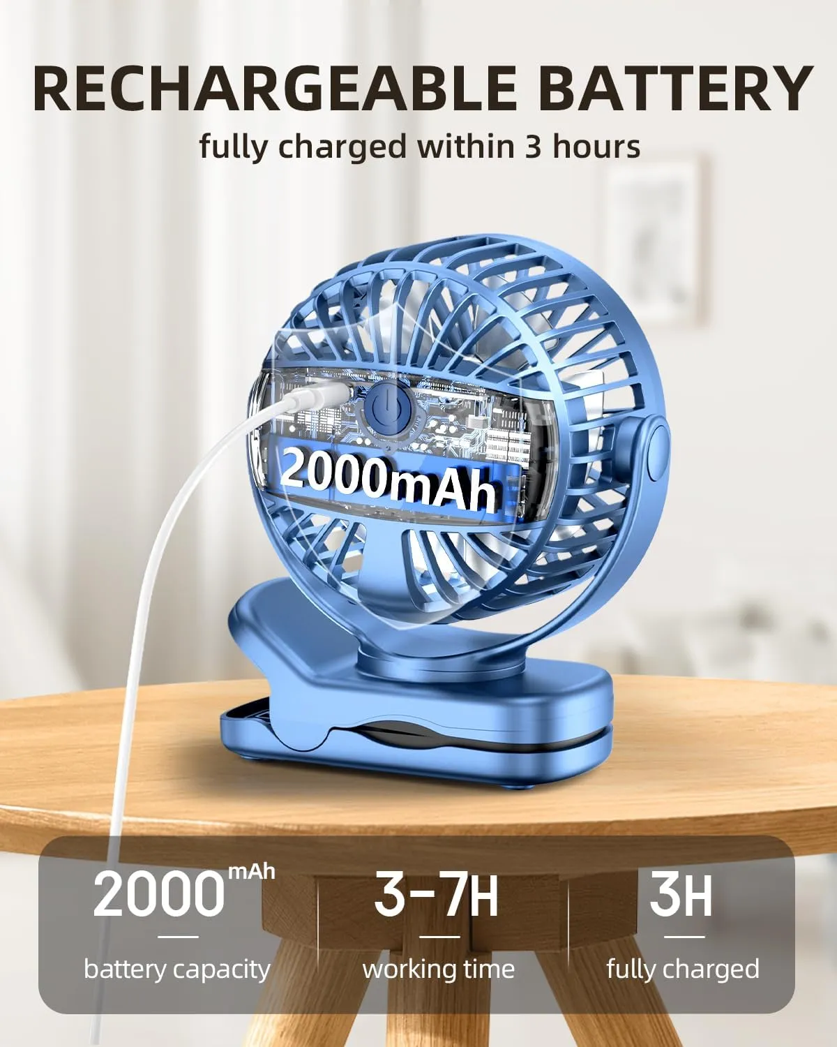 Mini Clip on Fan, Battery Operated Desk Fan, Digital display3 Speeds Adjustable, Bidirectional 360  Adjustable, Super strong wind, Portable Fan for Home Office Stroller Camping