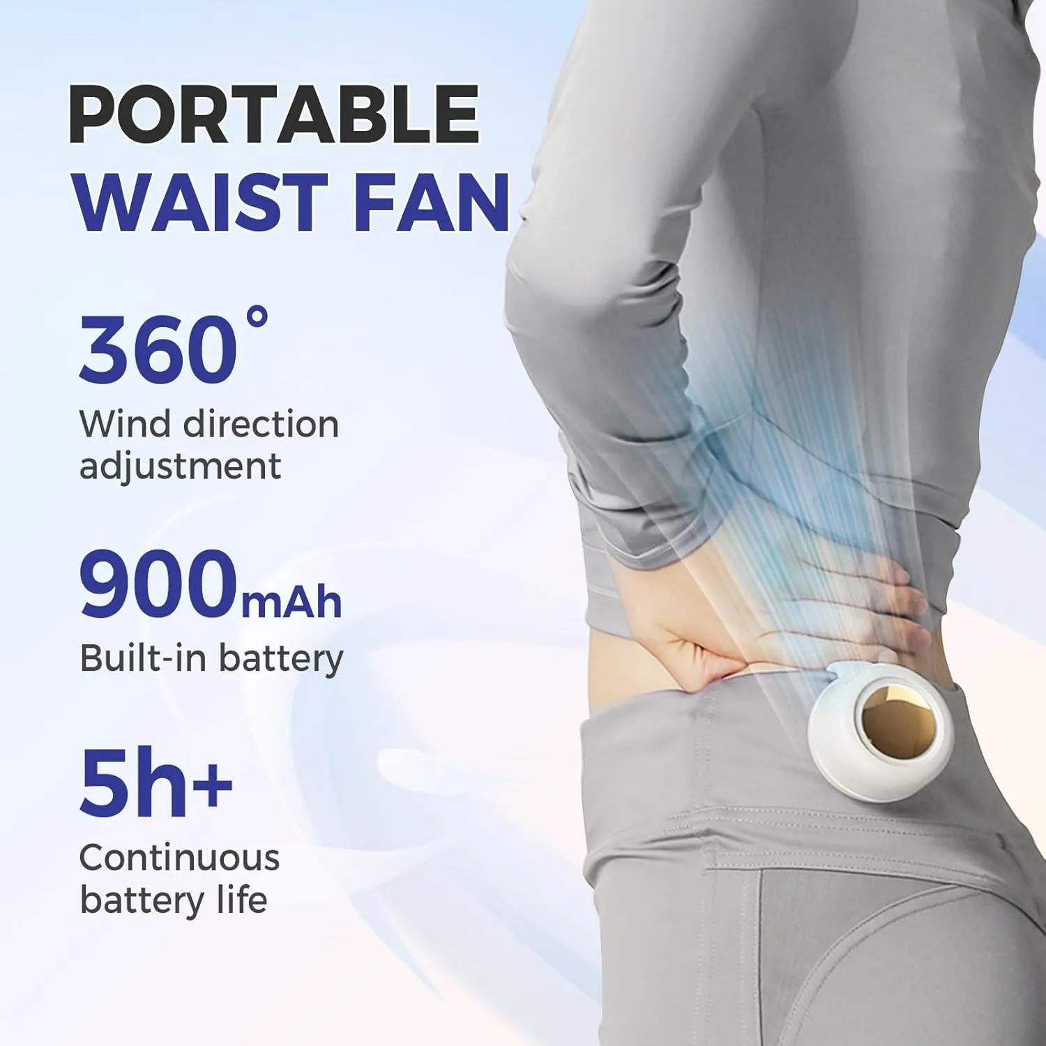 Mini Clip on Fan for Shirt & Waist, Bladeless Mini Fan for Shirt or Neck, Rechargeable Silent Hands-Free Fans, Wearable Waist Clip Fans for Outdoor, Hiking, Camping, Jobsite (White)