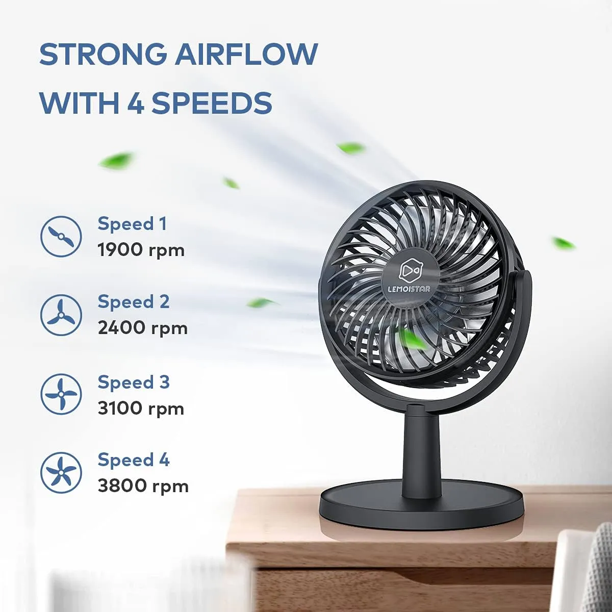 Mini Desk Fan, USB Powered Desktop Fan with 4 Speeds, Small but Powerful Strong Airflow Work Quiet, 310 Adjustment, Portable Personal Air Circulator Fan for DesktopTable Office Bedroom-Black
