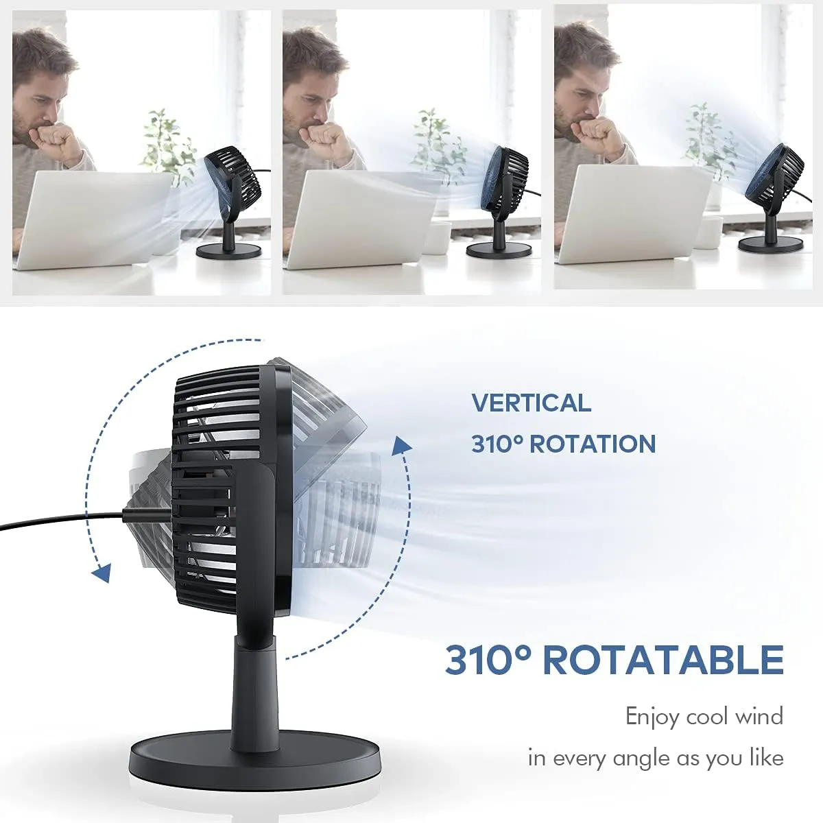Mini Desk Fan, USB Powered Desktop Fan with 4 Speeds, Small but Powerful Strong Airflow Work Quiet, 310 Adjustment, Portable Personal Air Circulator Fan for DesktopTable Office Bedroom-Black