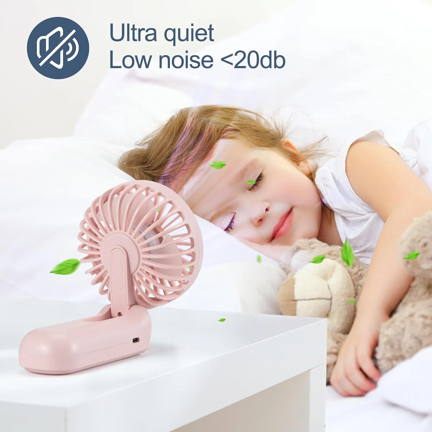 Mini Fan Handheld, Handheld/Neck/Desk 3 in 1 Rechargeable Small Portable for Travel, 2400mAh Battery Operated with LED Display, 180 Foldable with 5 Speed Wind (Pink)