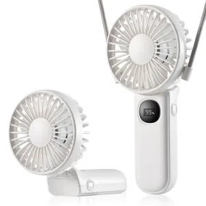 Mini Fan Handheld, Handheld/Neck/Desk 3 in 1 Rechargeable Small Portable for Travel, 2400mAh Battery Operated with LED Display, 180 Foldable with 5 Speed Wind (White) Neck fan for hands-free comfort