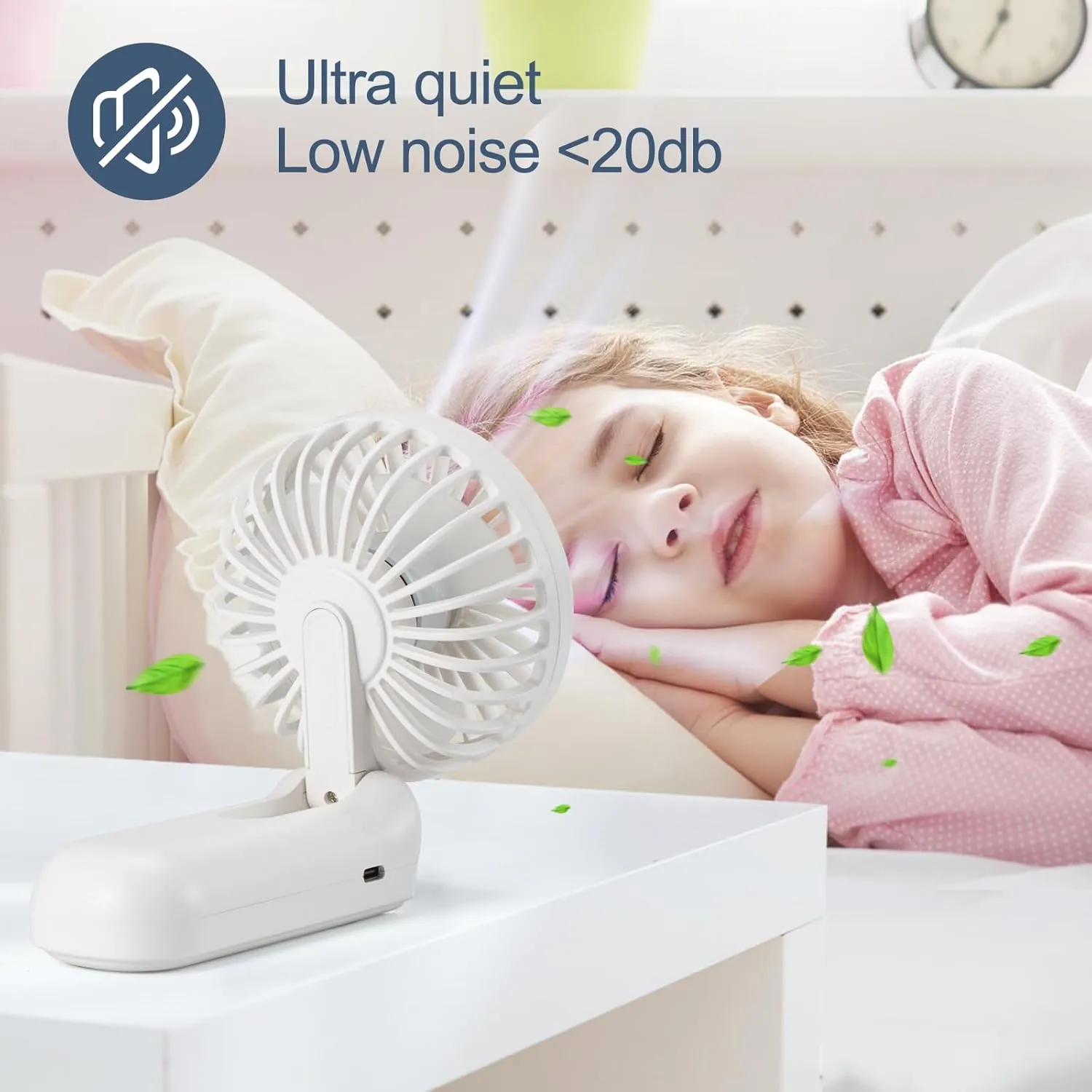 Mini Fan Handheld, Handheld/Neck/Desk 3 in 1 Rechargeable Small Portable for Travel, 2400mAh Battery Operated with LED Display, 180 Foldable with 5 Speed Wind (White)